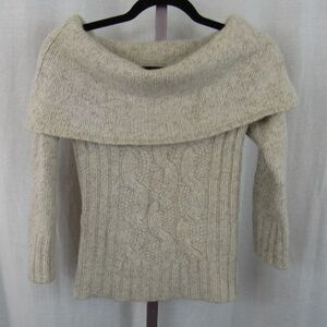 Express Cashmere Off the Shoulder Cream Cable Knit Sweater
